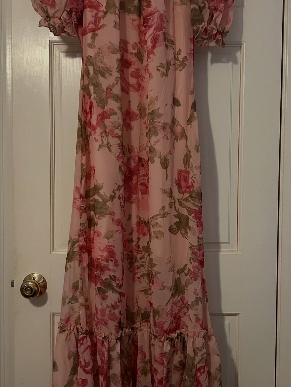Blush Pink Floral Maxi Dress with Ruffle Hem